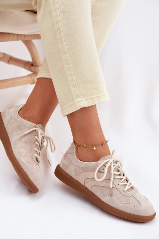 Piel de gamuza Zapatillas modelo zapatos. baja de las mujeres beige Perinae