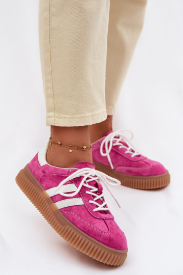 Zapatillas deportivas de ante para mujeres con plataforma color rosa 2