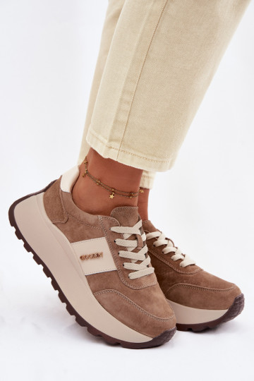 Zapatillas deportivas para mujeres con plataforma de ante natural color arena Rosinae 2