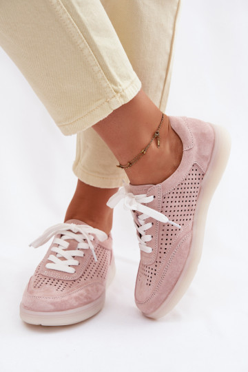 Zapatillas deportivas de ante para mujeres con detalles calados color rosa Almora