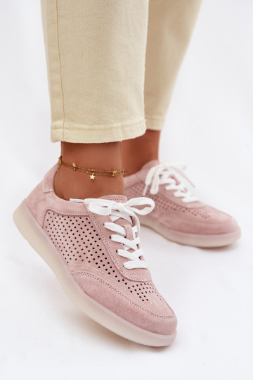 Zapatillas deportivas de ante para mujeres con detalles calados color rosa Almora 2