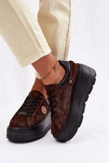 Zapatillas deportivas de ante para mujeres con plataforma D&A LR61-7094 color chocolate 2