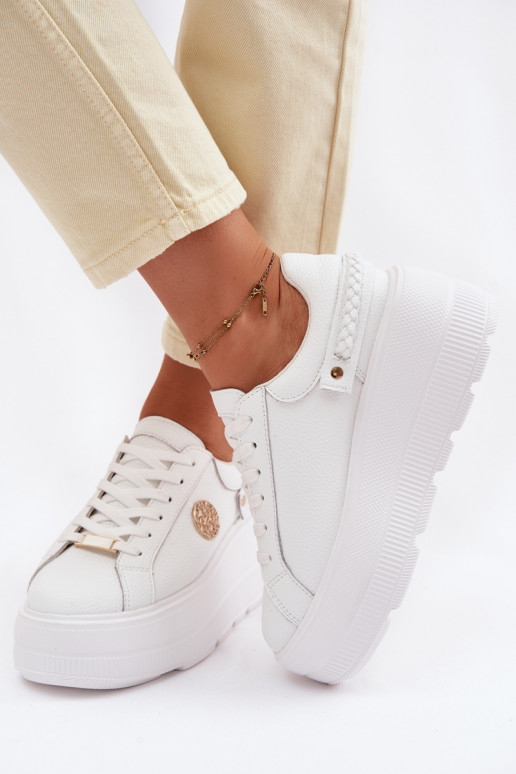 Piel Zapatillas modelo zapatos. Femenino con una plataforma D&A LR61-7095 el color blanco