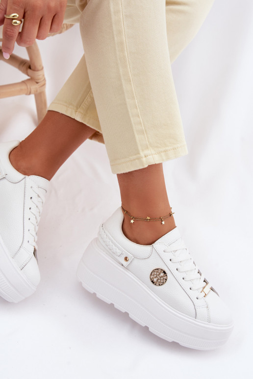 Piel Zapatillas modelo zapatos. Femenino con una plataforma D&A LR61-7095 el color blanco