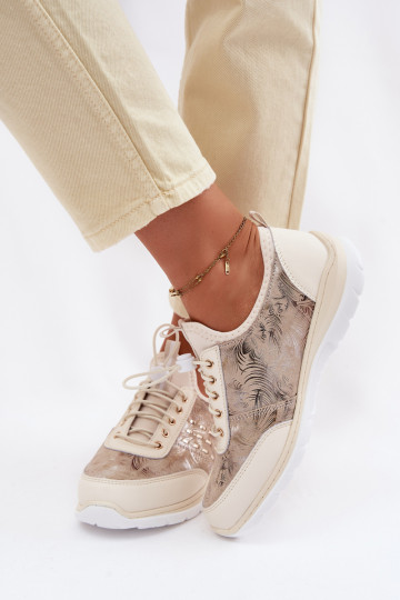 Zapatos de cuero estampados para mujeres D&A GR61-5990 color arena 2