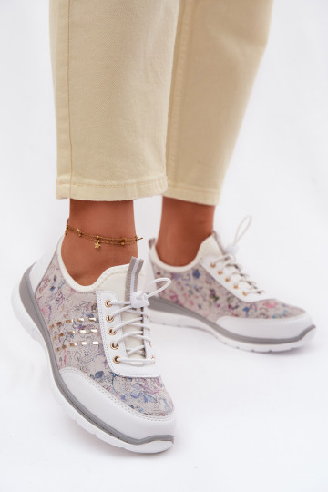 Zapatos de cuero estampados para mujeres D&A GR61-5990 blancos 2