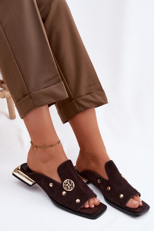 zapatillas de gamuza Ze color doradomi Ozdobami D&A CR61-3061 CzekoladoAe