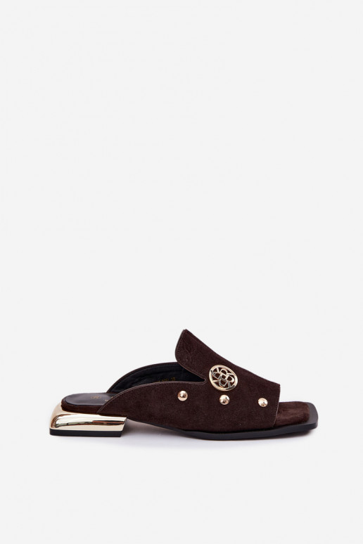 zapatillas de gamuza Ze color doradomi Ozdobami D&A CR61-3061 CzekoladoAe