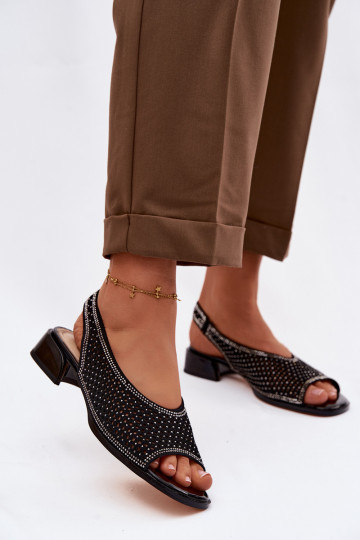 Sandalias caladas para mujeres de ante con tacón D&A CR61-3131 negras 2