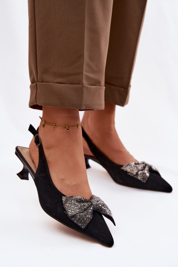 Piel Sandalias de ante con cintas con tacones D&A CR61-3130 de color negro 2