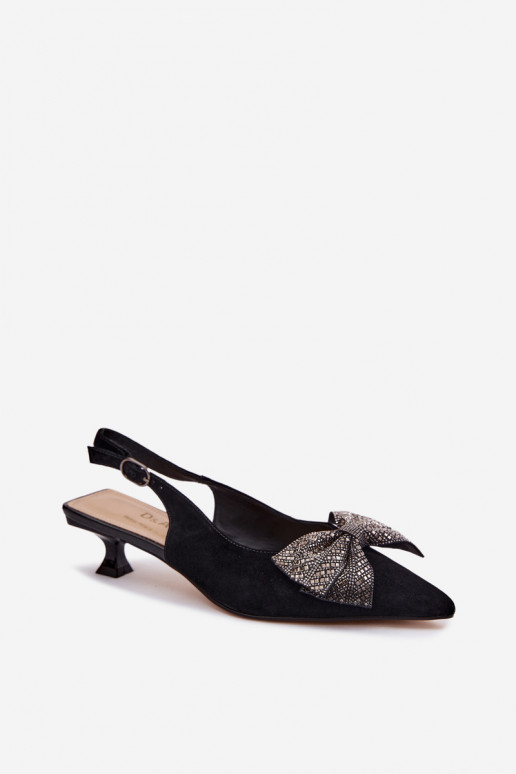 Piel Sandalias de ante con cintas con tacones D&A CR61-3130 de color negro