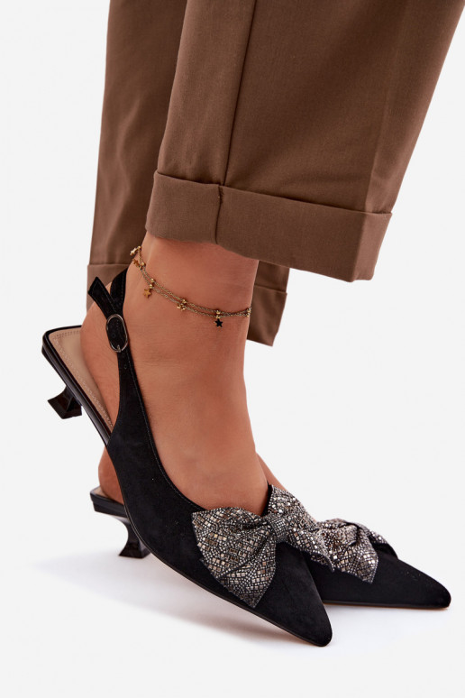 Piel Sandalias de ante con cintas con tacones D&A CR61-3130 de color negro