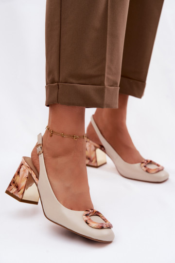 Sandalias de cuero de tacón alto para mujeres con hebillas D&A LZ61-2010 color arena