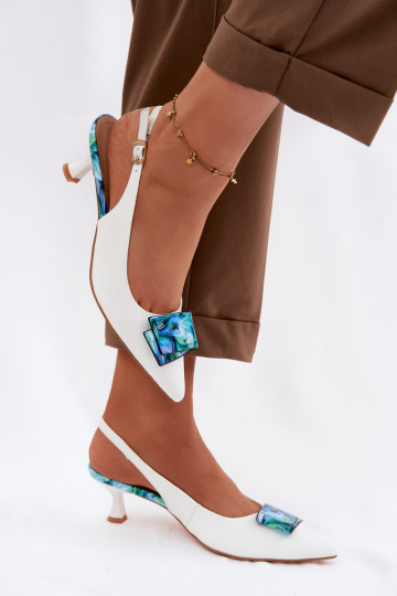 Zapatos de piel para mujeres con tacones y adornos D&A LZ61-2006 color blanco