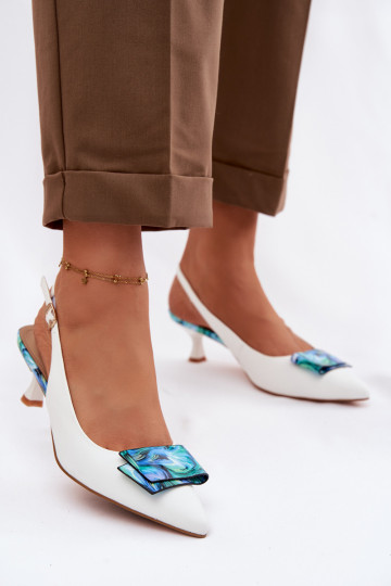 Piel Zapatos Femenino con tacones con adornos D&A LZ61-2006 el color blanco 2