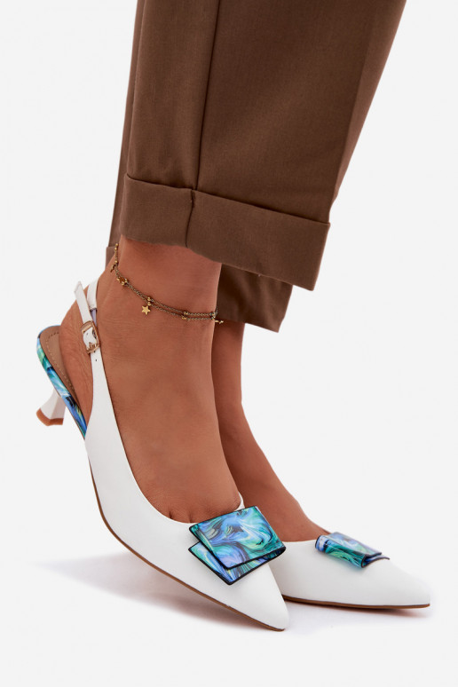 Piel Zapatos Femenino con tacones con adornos D&A LZ61-2006 el color blanco