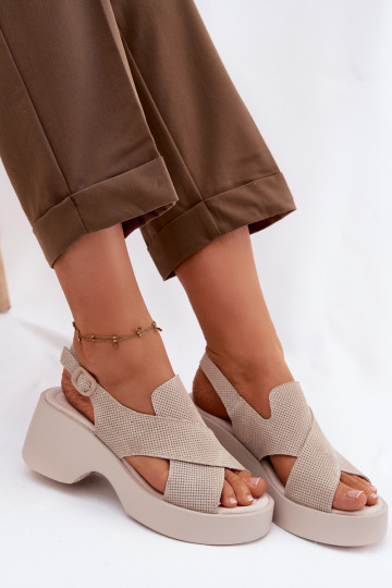 Sandalias de mujer Femenino con una plataforma S.Barski LR61-7005 beige