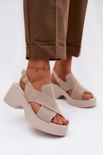 Sandalias de mujer Femenino con una plataforma S.Barski LR61-7005 beige 2