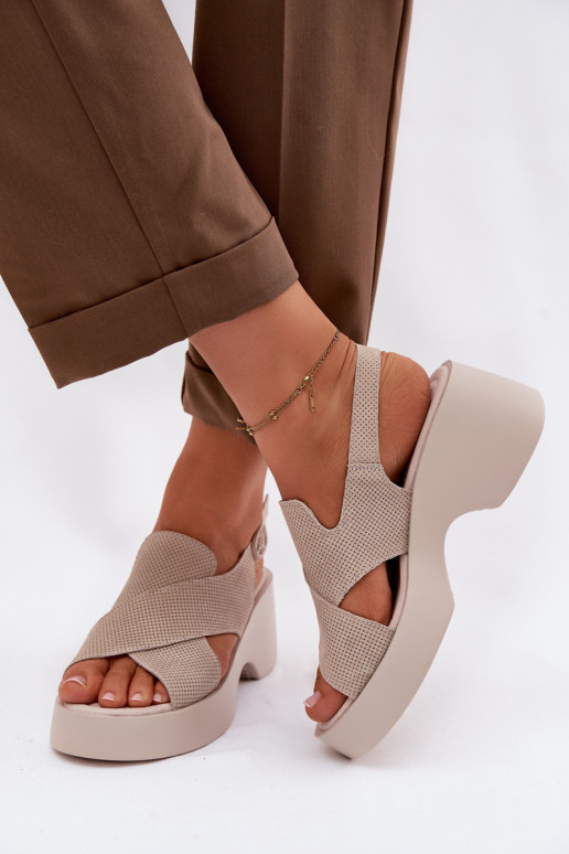 Sandalias de mujer Femenino con una plataforma S.Barski LR61-7005 beige