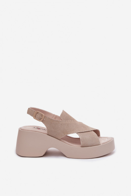 Sandalias de mujer Femenino con una plataforma S.Barski LR61-7005 beige