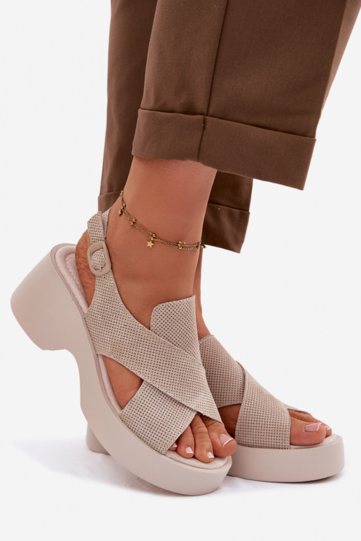 Sandalias de mujer Femenino con una plataforma S.Barski LR61-7005 beige