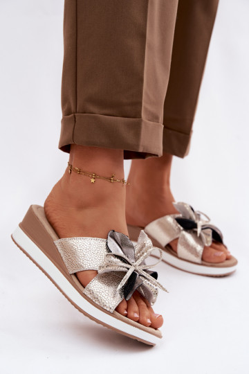 Zapatillas de cuero con una plataformaDekoracyjnym Una flor S.Barski GR61-5989 color dorado 2