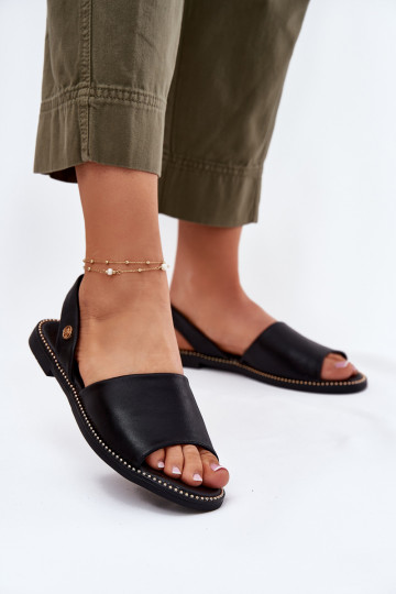 Sandalias de mujer con tacones anchos de piel sintética color negro Dereka