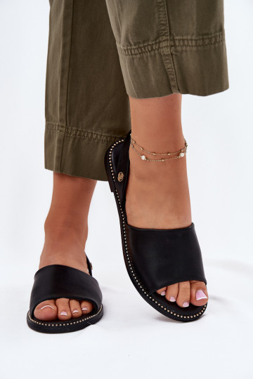 Sandalias de mujer con tacones anchos de piel sintética color negro Dereka 2