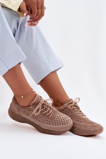 Zapatos sneakers de piel para mujeres con elementos de calado Sergio Leone SP-013 color marrón