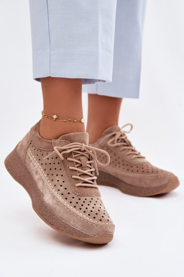 Zapatos sneakers de piel para mujeres con elementos de calado Sergio Leone SP-013 color marrón 2
