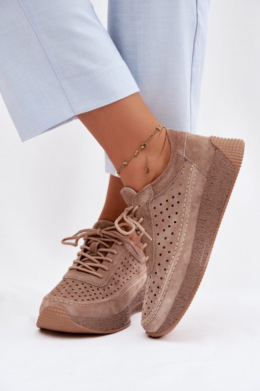 Piel zapatos Zapatillas modelo zapatos. Femenino con elementos calados Sergio Leone SP-013 color marrón