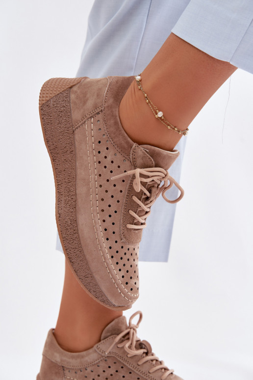 Piel zapatos Zapatillas modelo zapatos. Femenino con elementos calados Sergio Leone SP-013 color marrón