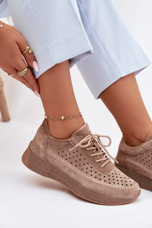 Piel zapatos Zapatillas modelo zapatos. Femenino con elementos calados Sergio Leone SP-013 color marrón