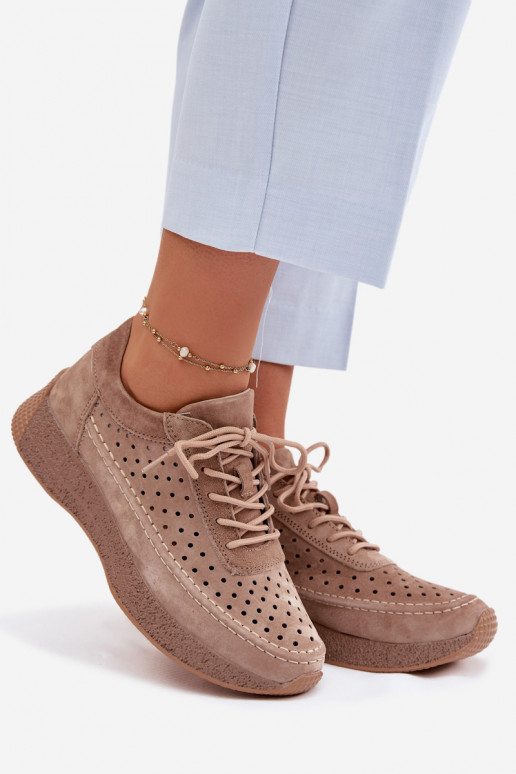 Piel zapatos Zapatillas modelo zapatos. Femenino con elementos calados Sergio Leone SP-013 color marrón