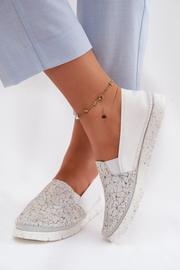 Zapatos de mujer de cuero con cierre Tai turiciejka 03512-70 color blanco-plata