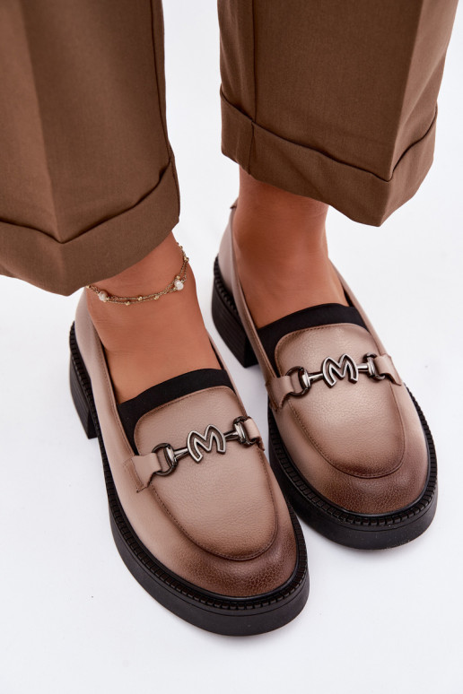 Piel mocasines de mujer Con decoraciones Detalem Vinceza 39985 beige