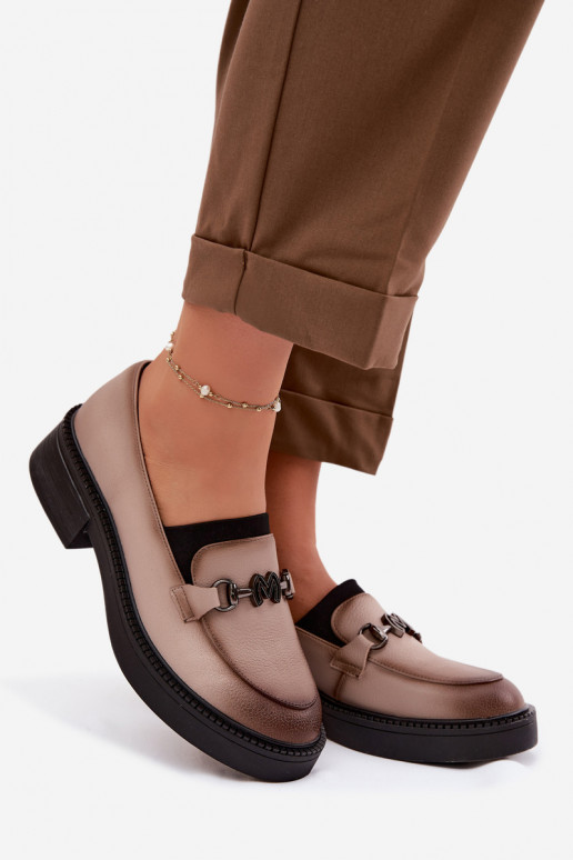 Piel mocasines de mujer Con decoraciones Detalem Vinceza 39985 beige