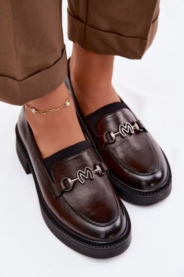 Mocasines de cuero para mujer con detalles decorativos Vinceza 39985 color chocolate