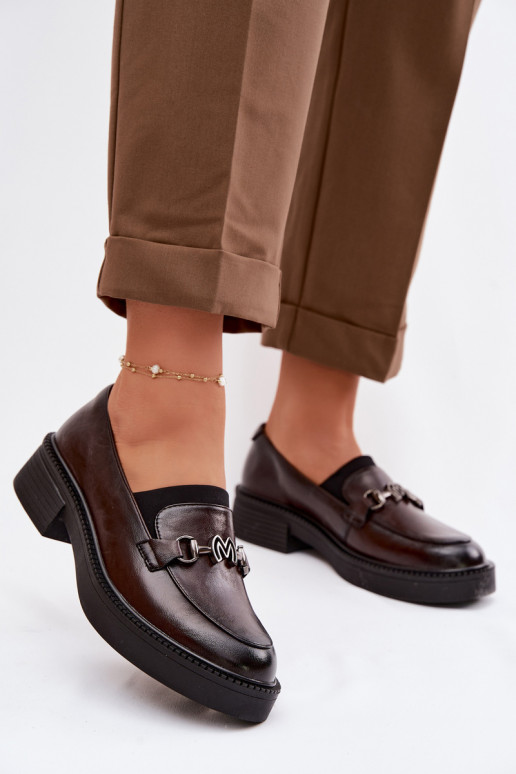 Piel mocasines de mujer Con decoraciones Detalem Vinceza 39985 CzekoladoAe