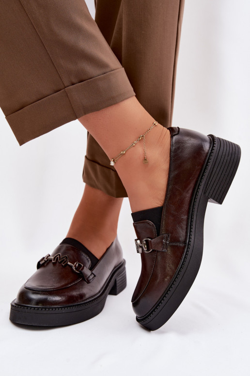 Piel mocasines de mujer Con decoraciones Detalem Vinceza 39985 CzekoladoAe