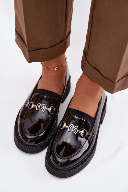 Piel Mocasines lacados Femenino Con decoraciones Detalem Vinceza 39985 de color negro