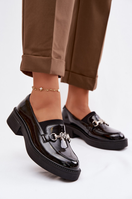 Piel Mocasines lacados Femenino Con decoraciones Detalem Vinceza 39985 de color negro