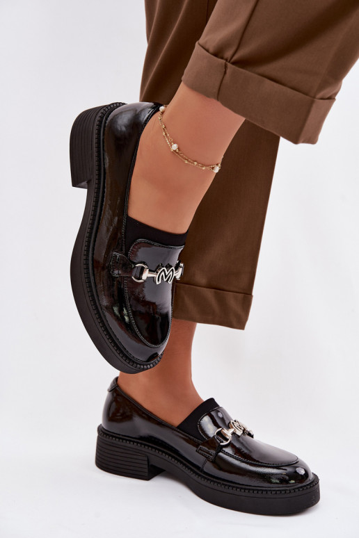 Piel Mocasines lacados Femenino Con decoraciones Detalem Vinceza 39985 de color negro