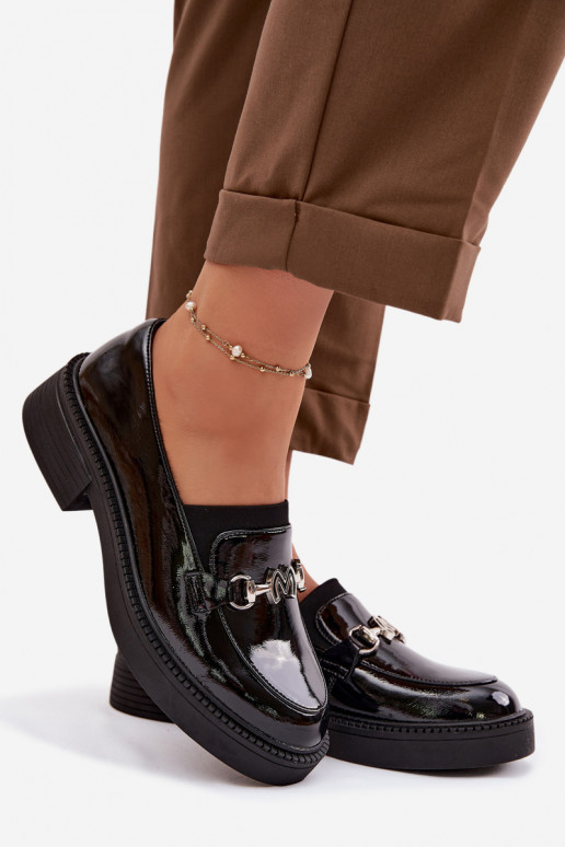 Piel Mocasines lacados Femenino Con decoraciones Detalem Vinceza 39985 de color negro