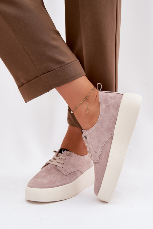 de gamuza zapatos Femenino con una plataforma Vinceza 79605 beige