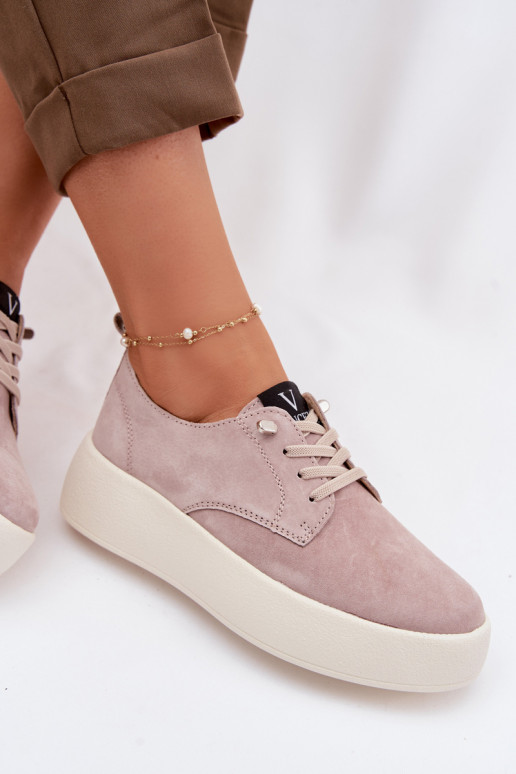 de gamuza zapatos Femenino con una plataforma Vinceza 79605 beige