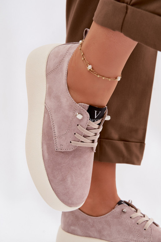 de gamuza zapatos Femenino con una plataforma Vinceza 79605 beige