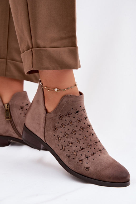 Botas caladas Femenino con tacones anchos Vinceza 58626 beige