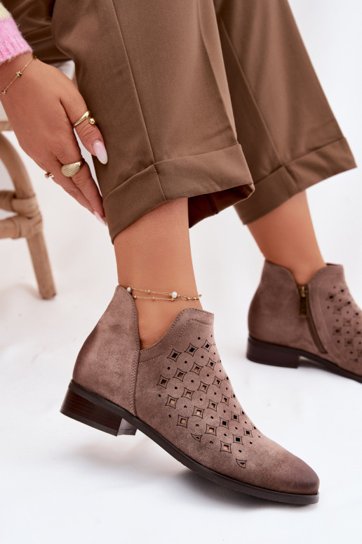 Botas caladas Femenino con tacones anchos Vinceza 58626 beige