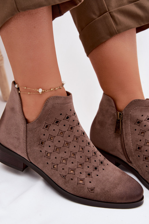 Botas caladas Femenino con tacones anchos Vinceza 58626 beige